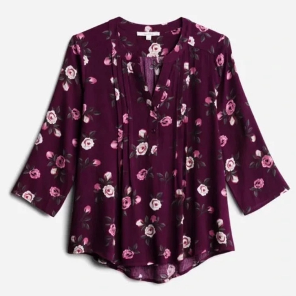 Monday Fun Kearney Henley Blouse NWT Size Medium Dark Purple